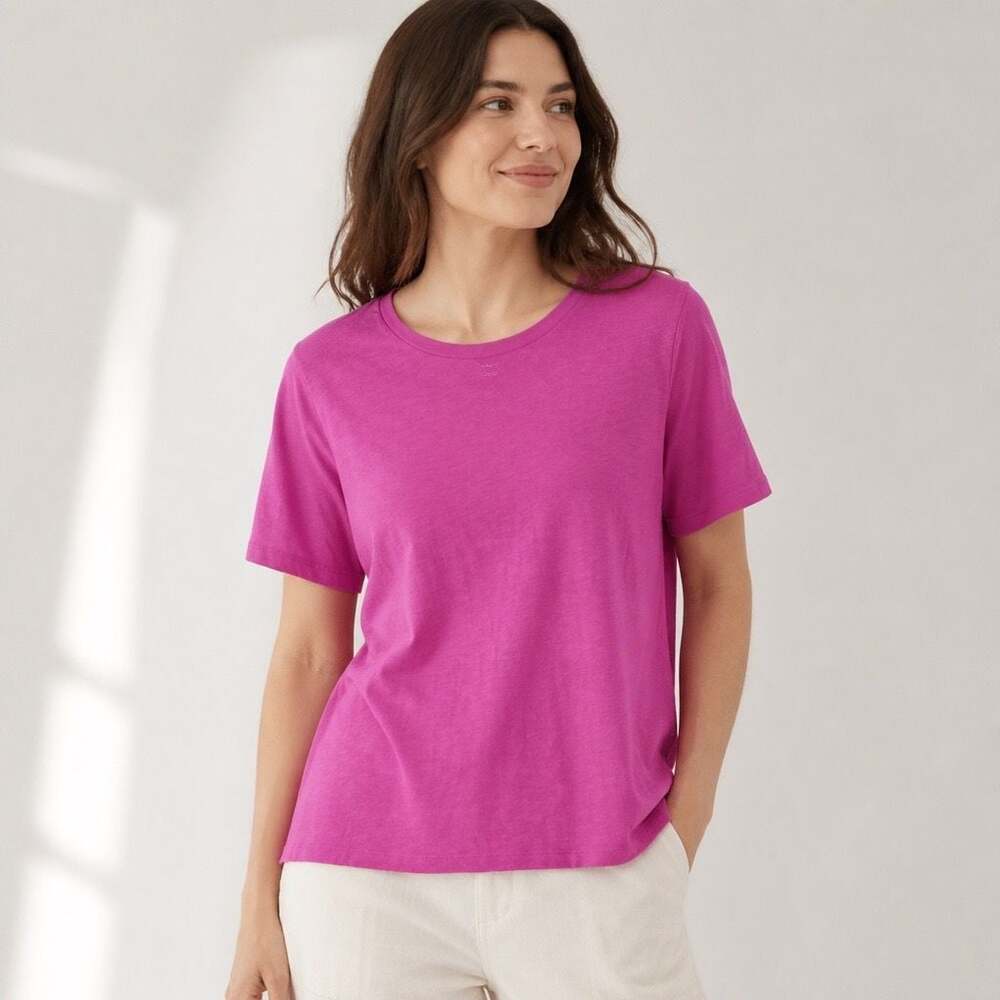 Eileen Fisher Organic Cotton Pink Crewneck Short Sleeve T-Shirt Size Small